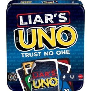 Mattel Games UNO Show ‘em No Mercy Card Game in Storage & Travel Tin for Kids, Adults & Family Night with Extra Cards, Special Rules & Tougher Penalties (Amazon Exclusive)(UNO Liars)
