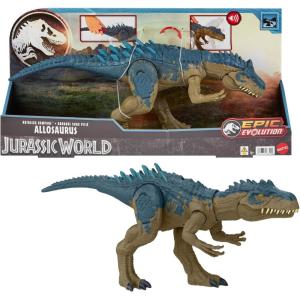 Mattel Jurassic World Ruthless Rampagin Allosaurus Dinosaur Toy, Action Figure with Continuous Chomp Attack & Roar Sounds, Button Activated Evolved Battle Spikes