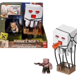Mattel Minecraft Action Figure Set, Blast Attack Ghast with Lights, Sounds, Launcher & Projectile, Plus Piglin Warrior Inspired by The Movie