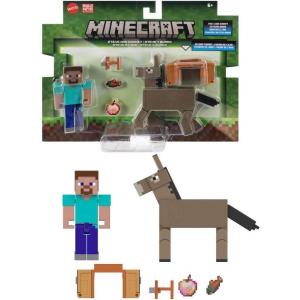 Mattel Minecraft Action Figure & Accessories 2-Pack with Creeper in 3.25-inch Scale, Collectible Toy Set(Steve + Donkey)