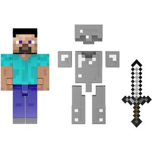 Mattel Minecraft Diamond Level Wolf Action Figure & Die-Cast Accessories, Collectible Toy Inspired by Video Game, 5.5-inch Scale(Steve)