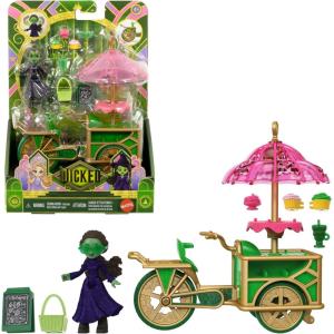 Mattel Universal Pictures’ Wicked Emerald City Dessert Cart Toy with Cart & Elphaba Small Doll & 7 Accessories, Inspired by The Movie