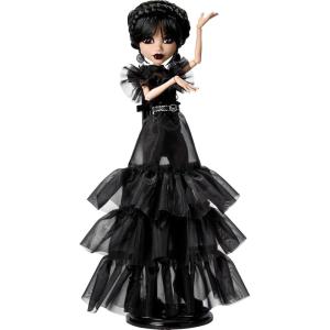 Monster High Wednesday Doll, Rave’N Wednesday Collectible in Black Gothic Gown Inspired by Dance Scene, Premium Accessories and Doll Stand