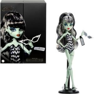 Monster High x Barbie Frankie Stein Doll with Original Barbie-Inspired Swimsuit and Solo in The Spotlight Black Evening Dress and Accessories