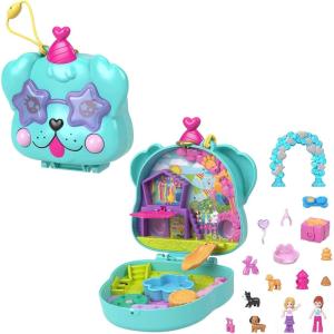 Polly Pocket Compact Playset, Doggy Birthday Bash with 2 Micro Dolls & Accessories, Travel Toy with Surprise Reveals