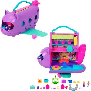 Polly Pocket Dolls and Playset, Kitty Airways Airplane, Travel Toy with 2 Micro Dolls and Pet, Spinning Stage and Accessories (Amazon Exclusive)
