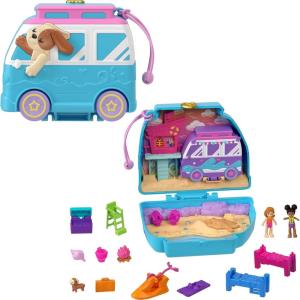 Polly Pocket Playset with 2 Micro Dolls & 12 Accessories, Straw-Beary Patch Compact Travel Toy with Fidget Exterior(Puppy)