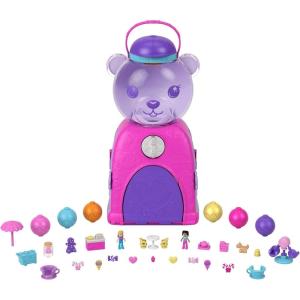 Polly Pocket Travel Toy, Gumball Bear Playset with 2 Micro Dolls & 26 Surprise Accessories, Animal Toy Compact