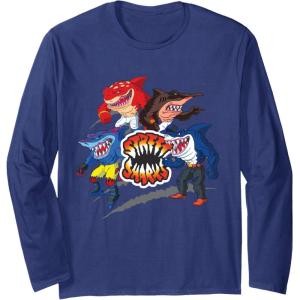 Street Sharks – It’s Fin-Kicking Time Long Sleeve T-Shirt(Navy Blue)