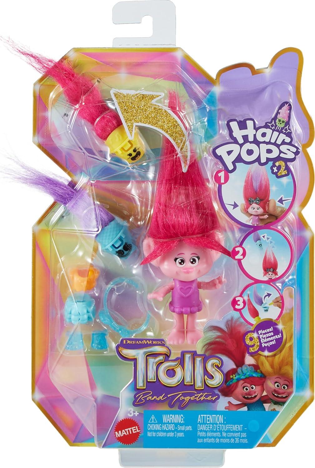imageMattel DreamWorks Trolls Band Together Hair Pops Small Doll Queen Poppy with Removable Clothes ampamp 3 Surprise AccessoriesPoppy