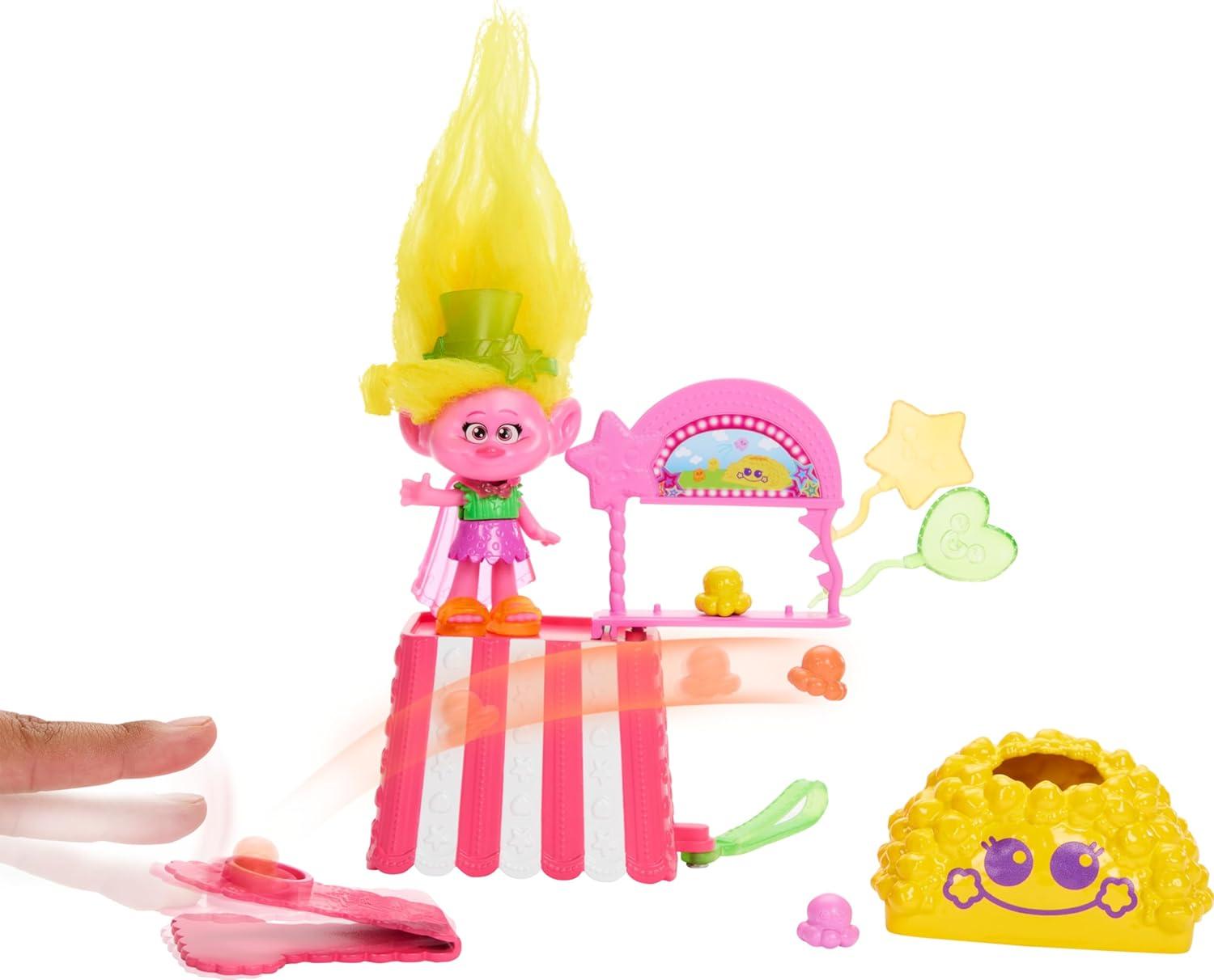 imageMattel DreamWorks Trolls Fun Fair Surprise FairFest Small Doll ampamp 10 Accessories Carnival Food Popcorn Theme with Queen PoppyViva