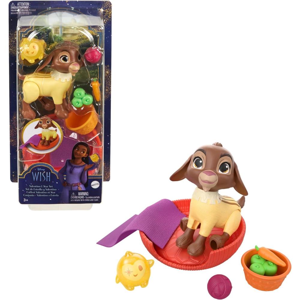 imageMattel Disney Wish Dolls Valentino ampamp Star Figures Set ampamp 6 Accessories Like Pet Bed ampamp Blanket Goat Figure Bends Back Legs Inspired by The Movie
