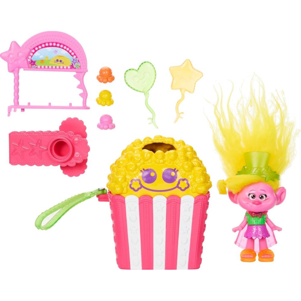 imageMattel DreamWorks Trolls Fun Fair Surprise FairFest Small Doll ampamp 10 Accessories Carnival Food Popcorn Theme with Queen PoppyViva