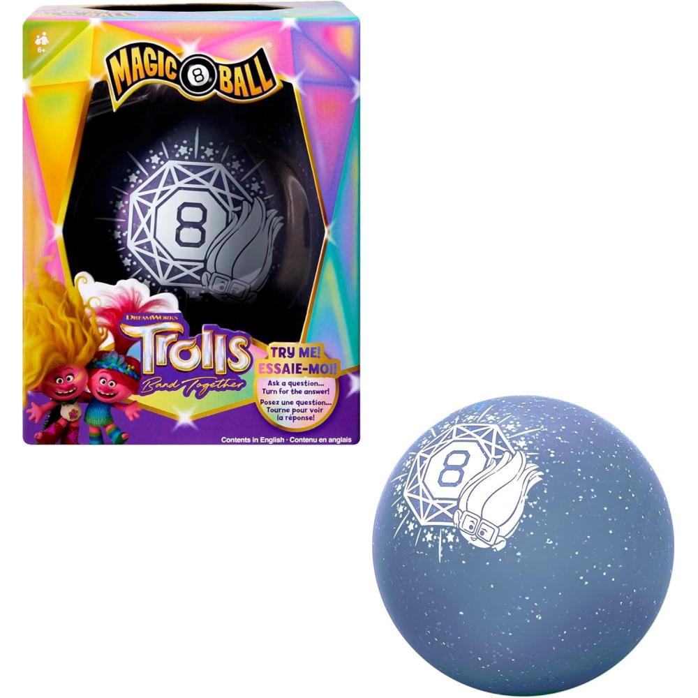 imageMattel Games Magic 8 Ball DreamWorks Trolls Band Together Novelty Game Sparkling FortuneTelling Toy for Family ampamp Game Nights