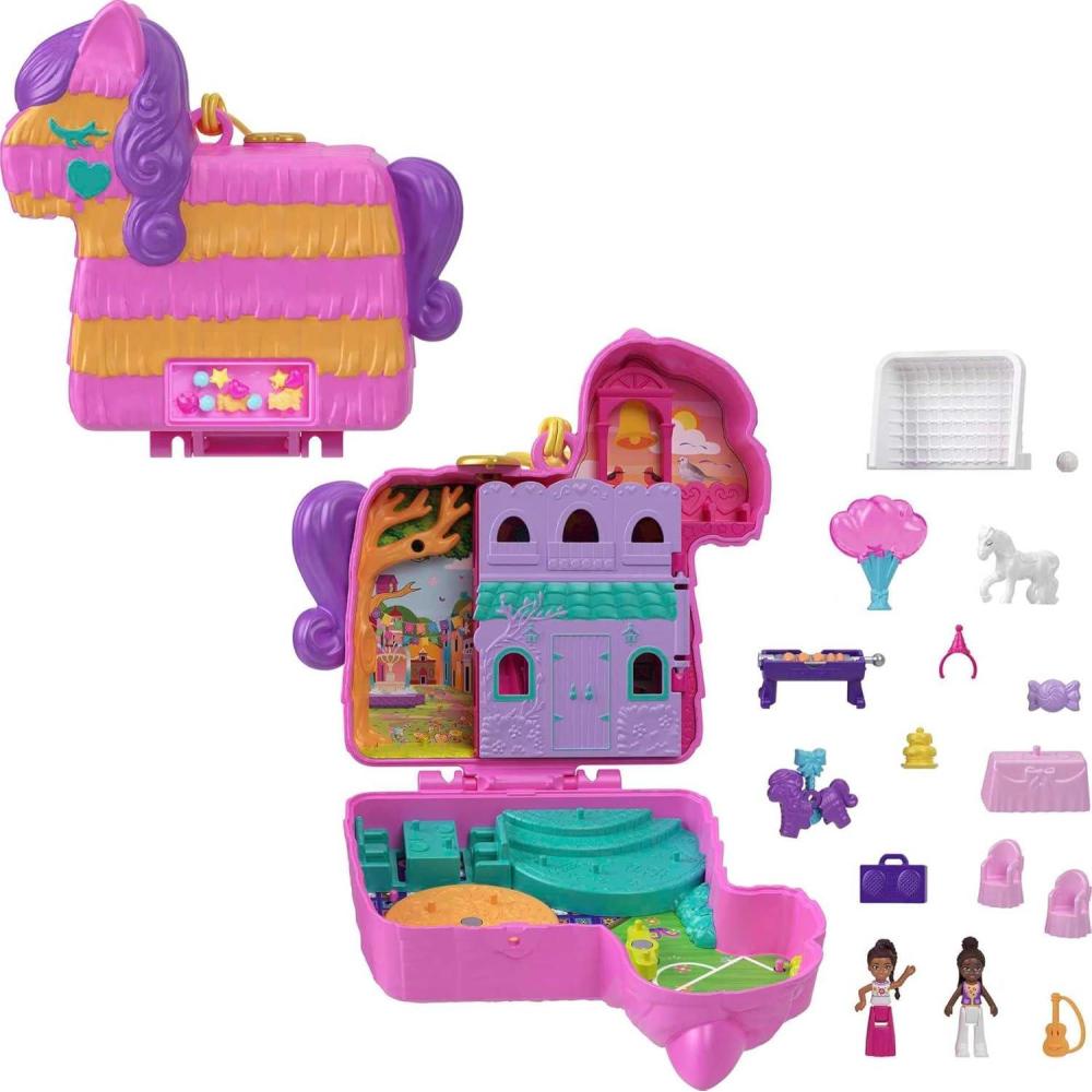imagePolly Pocket Trolls Compact Playset with 2 Micro Dolls ampamp13 Accessories Poppy Exterior with Soft Hair Collectible Toy Includes Poppy ampamp BranchMulticolor