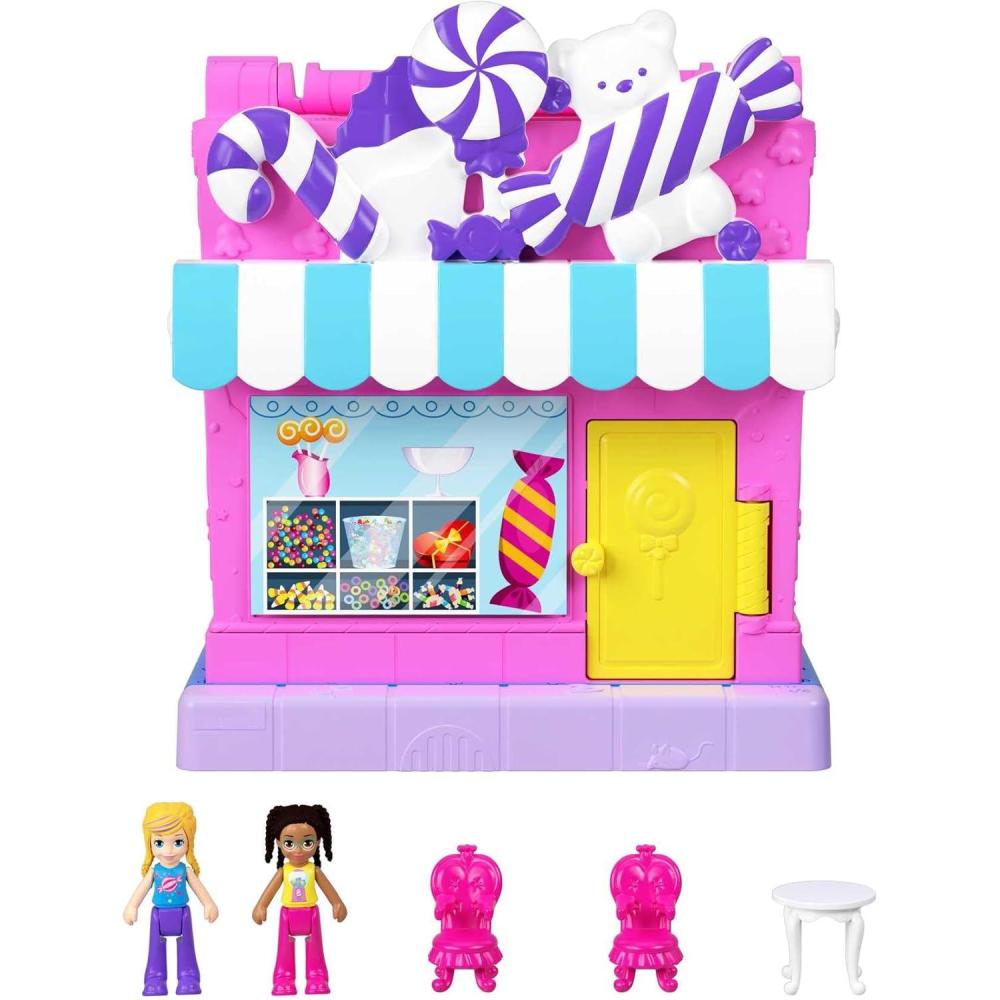 imagePolly Pocket Trolls Compact Playset with 2 Micro Dolls ampamp13 Accessories Poppy Exterior with Soft Hair Collectible Toy Includes Poppy ampamp BranchPollyville Sweet Store Playset