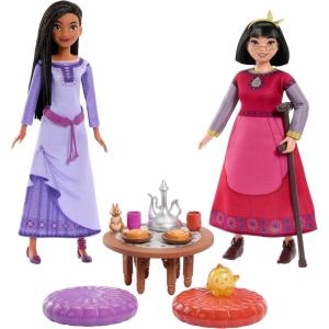 Mattel Disney Wish Toys, Best Friends Tea Time Playset with Asha & Dahlia of Rosas Dolls, 2 Figures, 1 Table & 10 Accessories, Inspired by the Movie