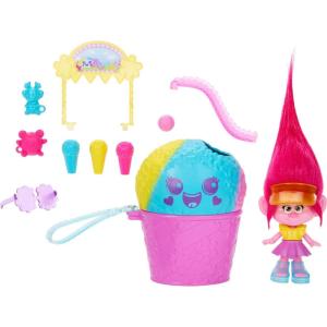 Mattel DreamWorks Trolls Fun Fair Surprise FairFest Small Doll & 10 Accessories, Carnival Food Popcorn Theme with Queen Poppy(Poppy)