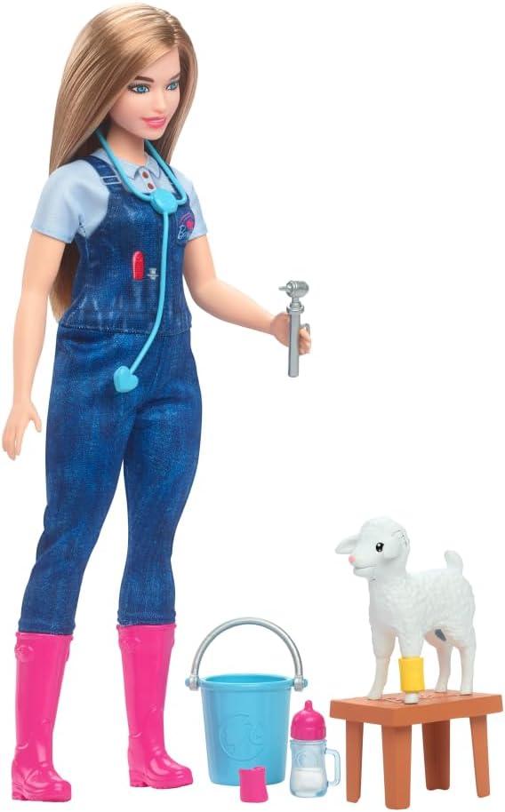 imageBarbie 65th Anniversary Doll ampamp 10 Accessories Farm Veterinarian Set with Blonde Vet Doll Lamb with Moving Ears ampamp MoreFarm Vet