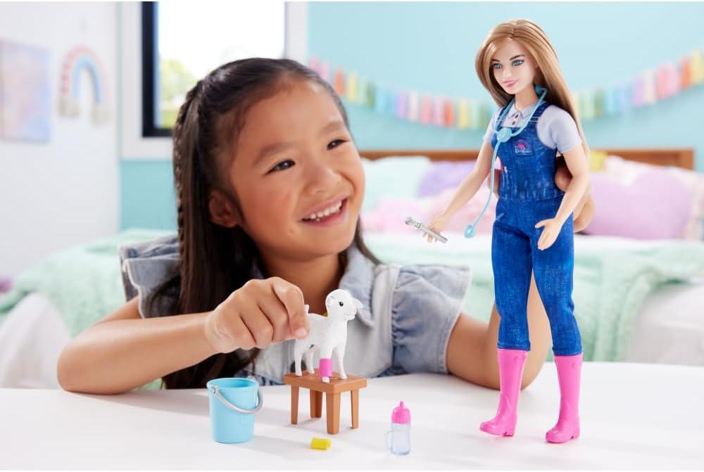 imageBarbie 65th Anniversary Doll ampamp 10 Accessories Farm Veterinarian Set with Blonde Vet Doll Lamb with Moving Ears ampamp MoreFarm Vet