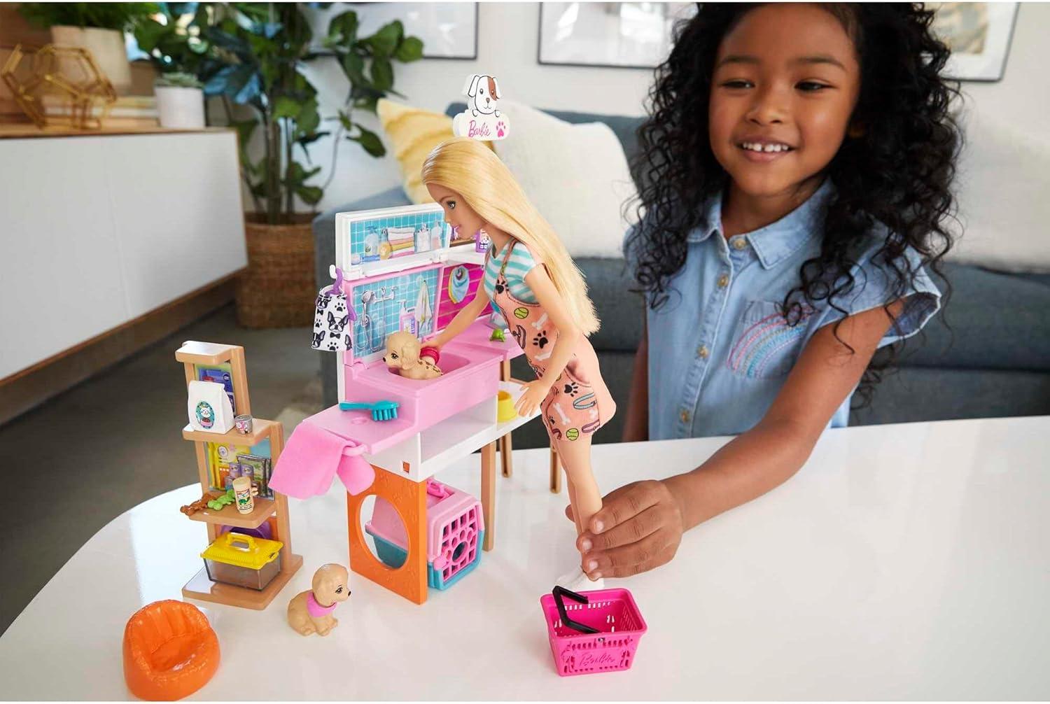 imageBarbie Doll 115in Blonde and Pet Boutique Playset with 4 Pets ColorChange Grooming Feature and Accessories Great Gift for 3 to 7 Year Olds