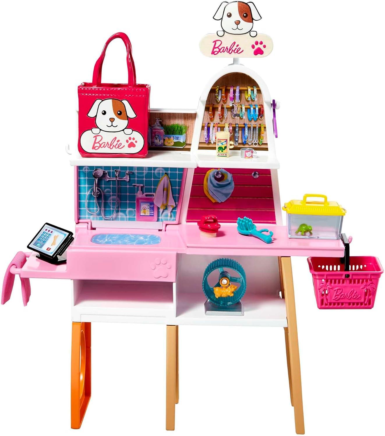 imageBarbie Doll 115in Blonde and Pet Boutique Playset with 4 Pets ColorChange Grooming Feature and Accessories Great Gift for 3 to 7 Year Olds