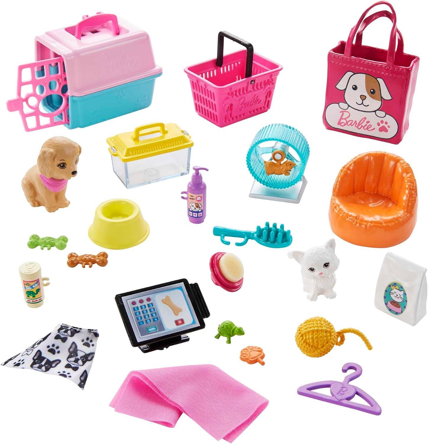 imageBarbie Doll 115in Blonde and Pet Boutique Playset with 4 Pets ColorChange Grooming Feature and Accessories Great Gift for 3 to 7 Year Olds