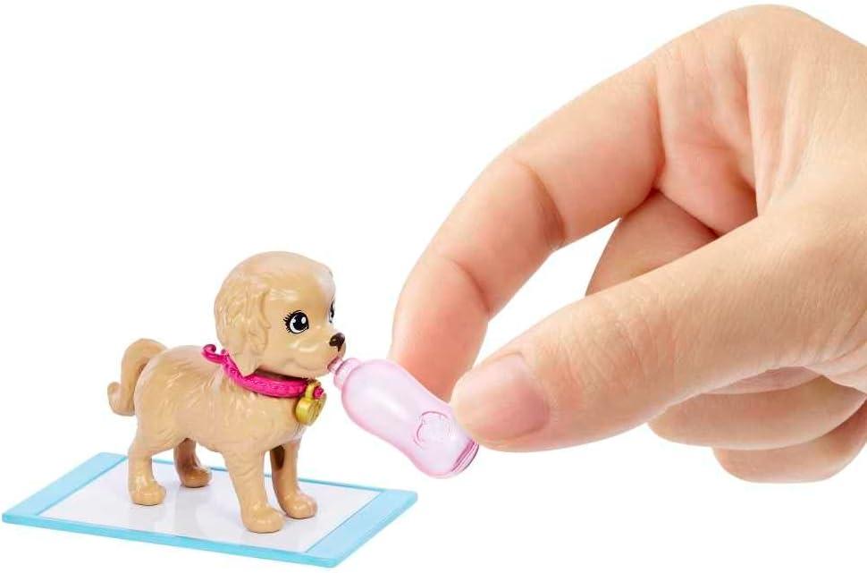 imageBarbie Doll ampamp Pets Set Blonde with Mommy Dog 3 Newborn Puppies with ColorChange Feature ampamp Pet AccessoriesAdopt a Pup Purple Dress