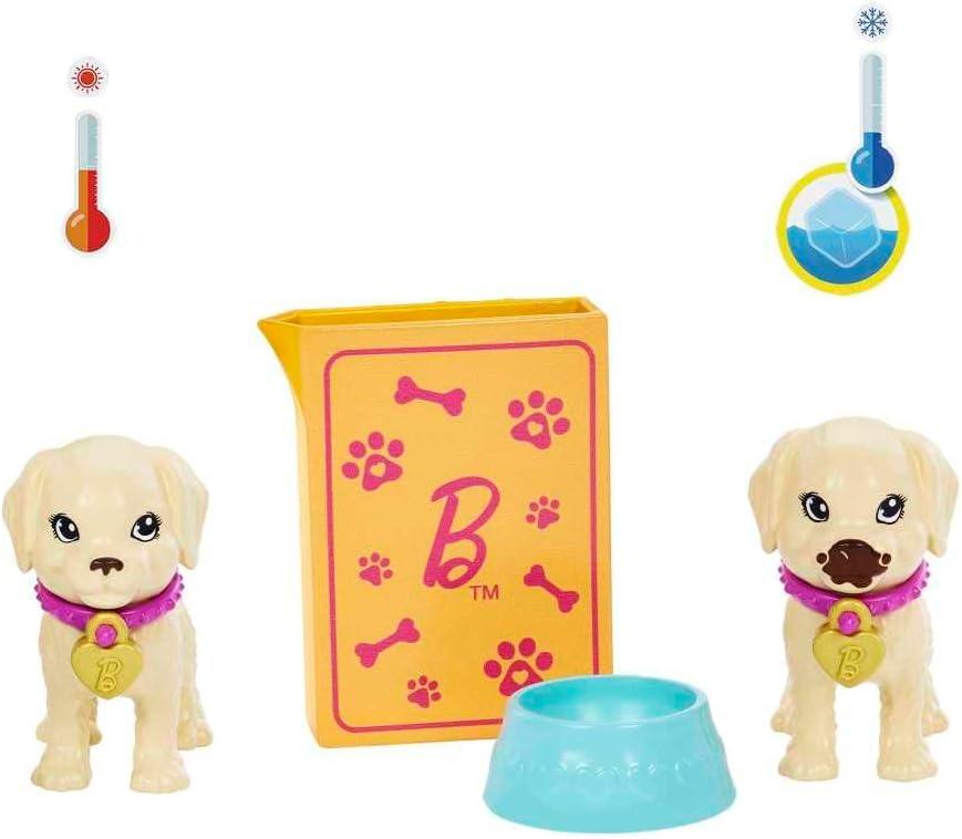 imageBarbie Doll ampamp Pets Set Blonde with Mommy Dog 3 Newborn Puppies with ColorChange Feature ampamp Pet AccessoriesAdopt a Pup Purple Dress