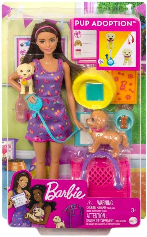 imageBarbie Doll ampamp Pets Set Blonde with Mommy Dog 3 Newborn Puppies with ColorChange Feature ampamp Pet AccessoriesAdopt a Pup Purple Dress