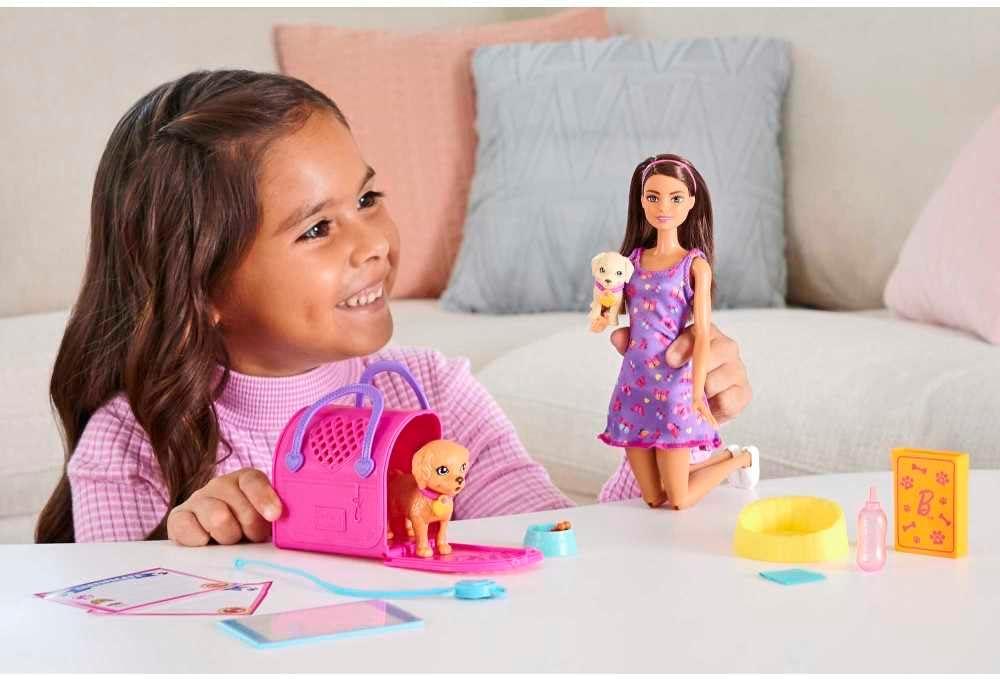 imageBarbie Doll ampamp Pets Set Blonde with Mommy Dog 3 Newborn Puppies with ColorChange Feature ampamp Pet AccessoriesAdopt a Pup Purple Dress
