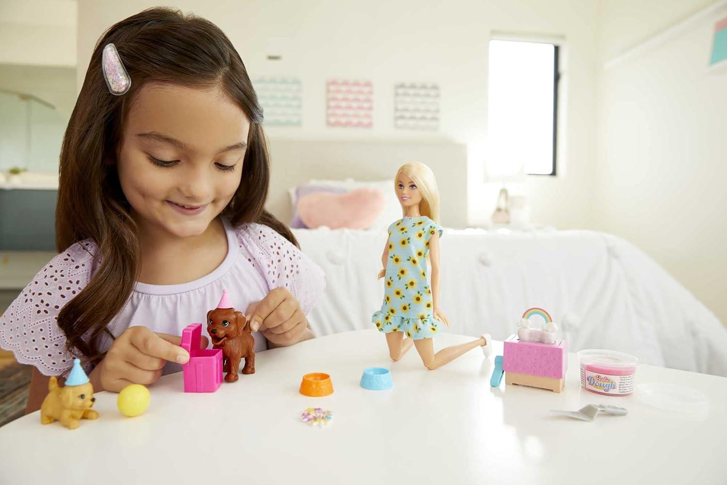 imageBarbie Doll ampamp Pets Set Blonde with Mommy Dog 3 Newborn Puppies with ColorChange Feature ampamp Pet AccessoriesPuppy Party Blonde