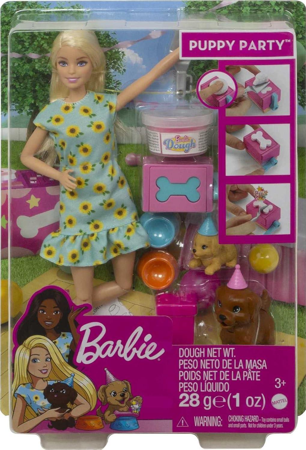 imageBarbie Doll ampamp Pets Set Blonde with Mommy Dog 3 Newborn Puppies with ColorChange Feature ampamp Pet AccessoriesPuppy Party Blonde