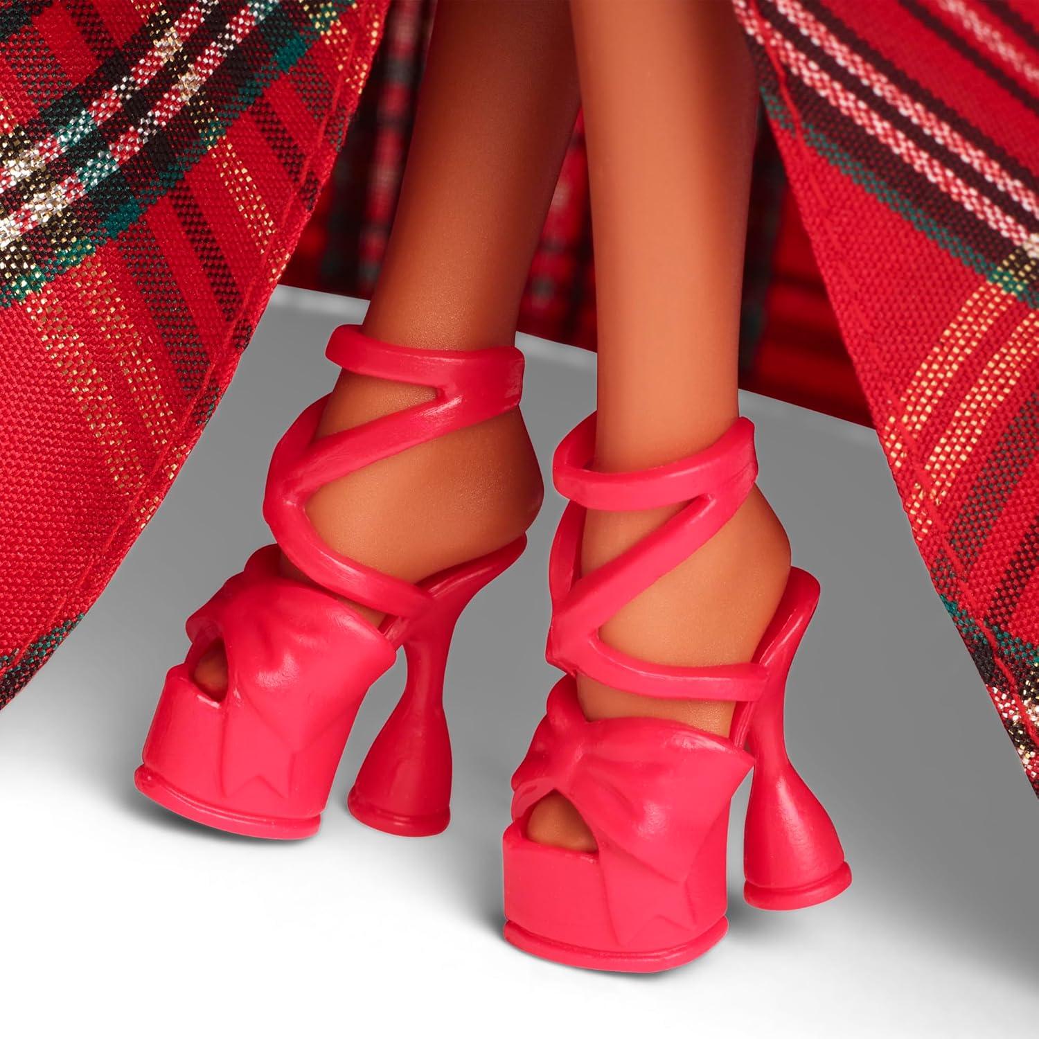 imageBarbie Signature 2024 Holiday Doll with Light Brown Hair in Plaid Gown Collectible Toy in Displayable PackagingMulticolor