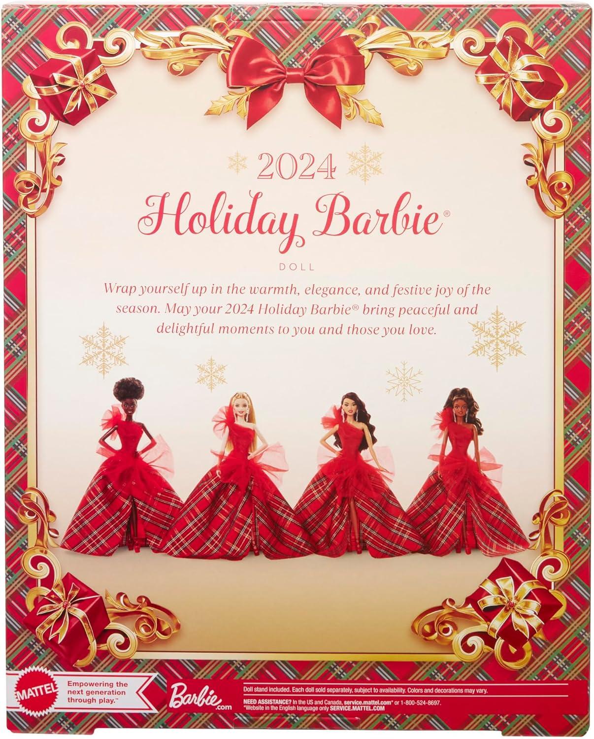 imageBarbie Signature 2024 Holiday Doll with Light Brown Hair in Plaid Gown Collectible Toy in Displayable PackagingMulticolor