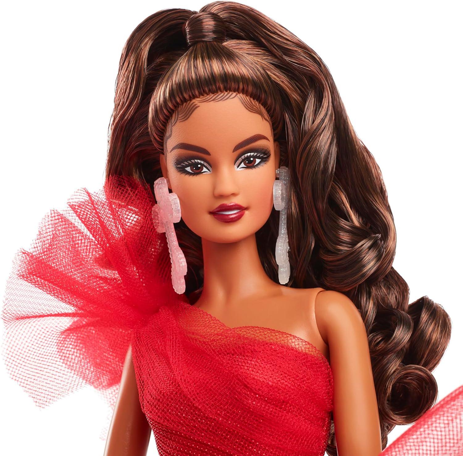 imageBarbie Signature 2024 Holiday Doll with Light Brown Hair in Plaid Gown Collectible Toy in Displayable PackagingMulticolor