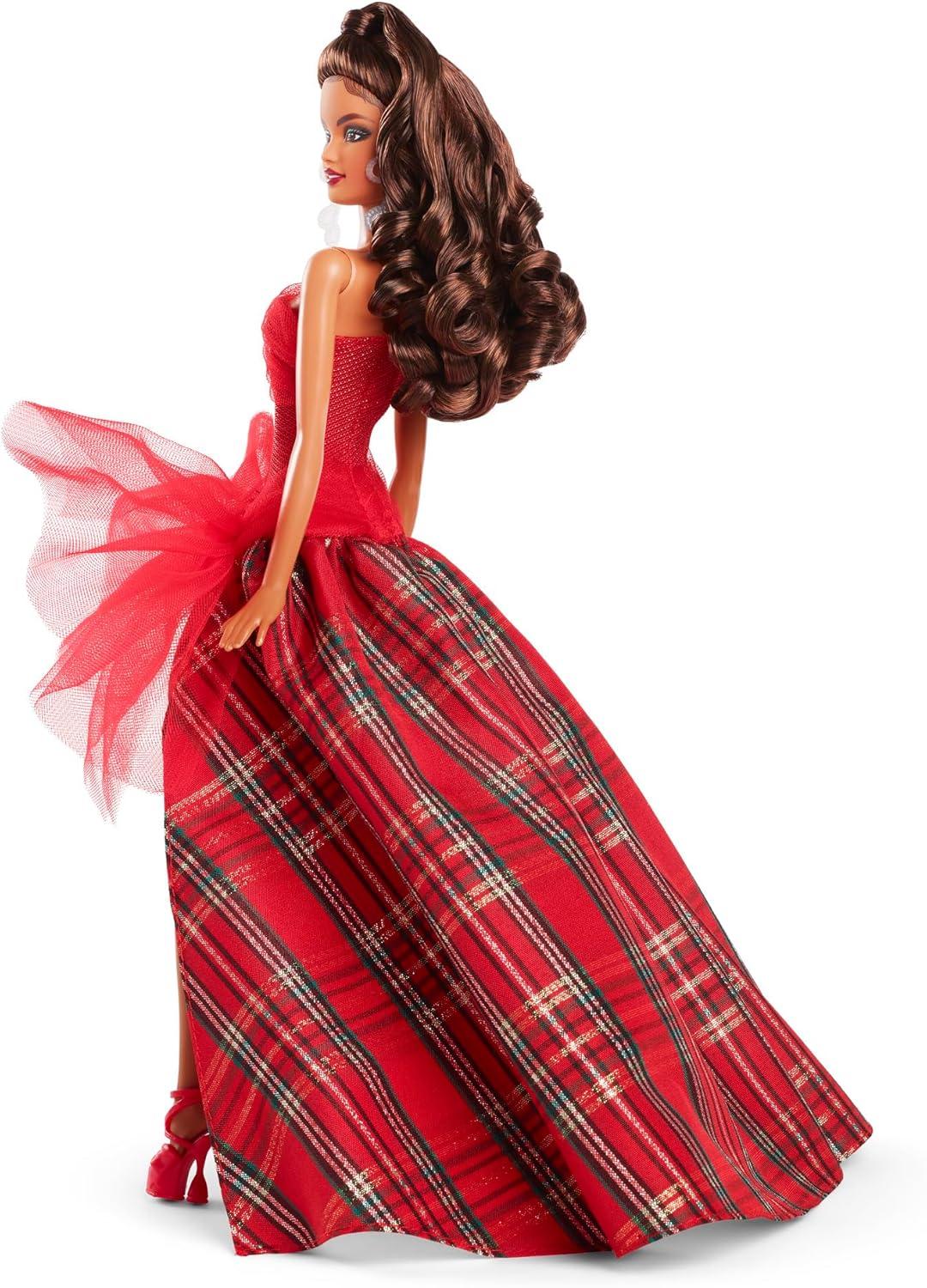 imageBarbie Signature 2024 Holiday Doll with Light Brown Hair in Plaid Gown Collectible Toy in Displayable PackagingMulticolor