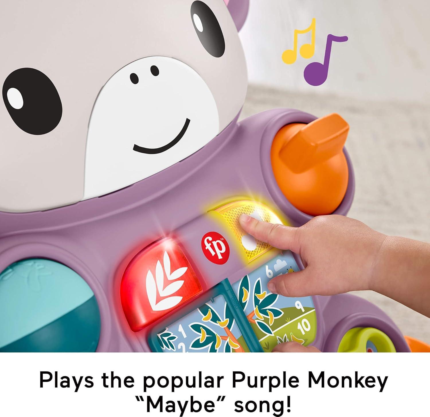 imageFisherPrice Baby Push Toy Learn with Me Purple Monkey Walker Musical Learning Activity with Lights for Infants Ages 6 Months