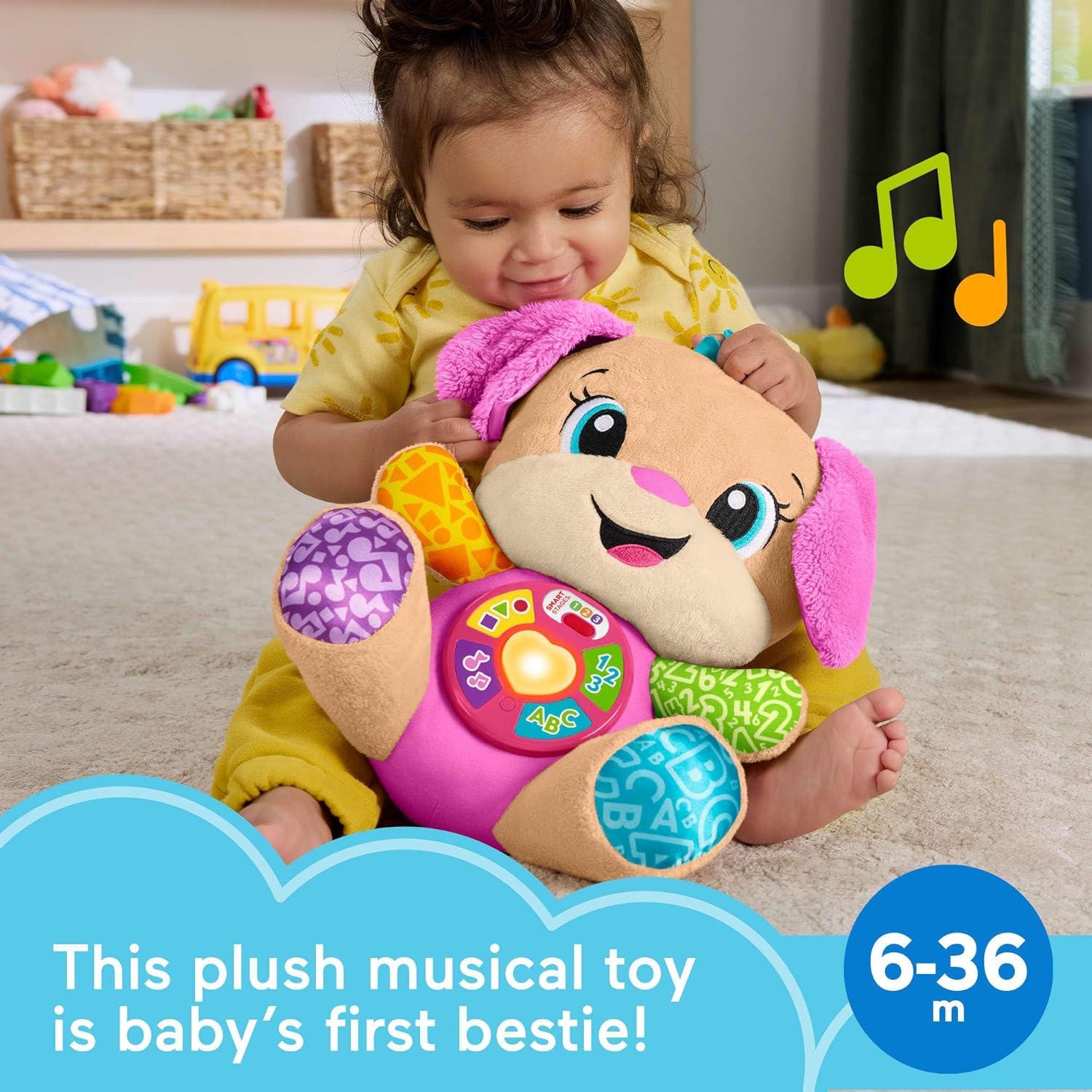 imageFisherPrice Baby Toy Laugh ampamp Learn Smart Stages Sis Musical Plush with Lights ampamp Learning Songs for Infants Ages 6 MonthsNew Sis English
