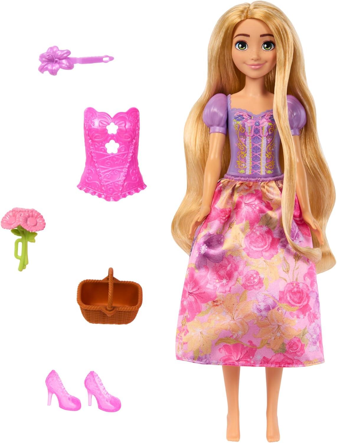 imageMattel Disney Princess Rapunzel Fashion Doll Set Spin ampamp Reveal with 11 Surprises Including 5 Accessories 5 Stickers ampamp Play Scene Inspired by Movie