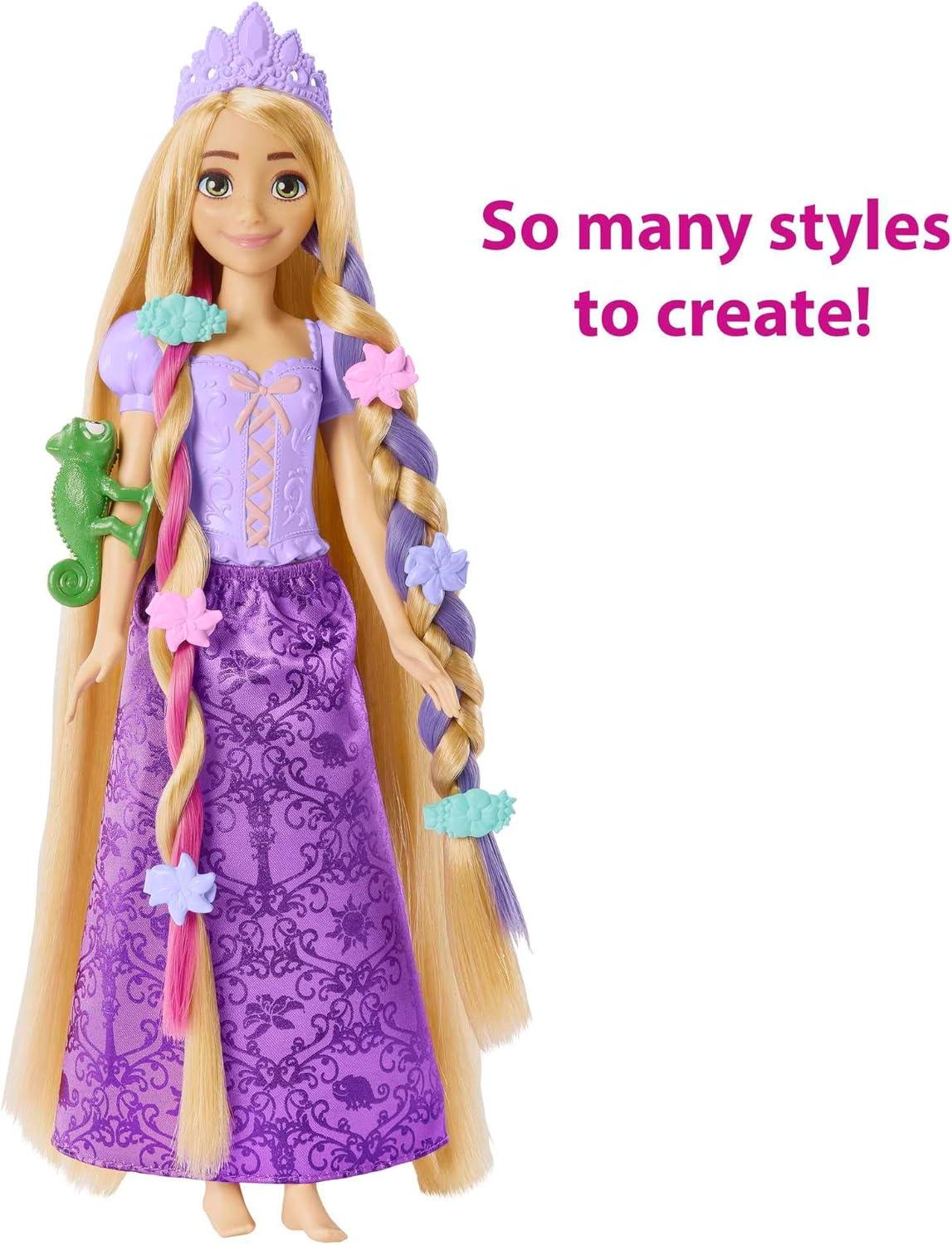 imageMattel Disney Princess Rapunzel Fashion Doll with 2 ColorChange Hair Extensions ampamp 10 Hairstyling Pieces Inspired by the Disney Movie Tangled