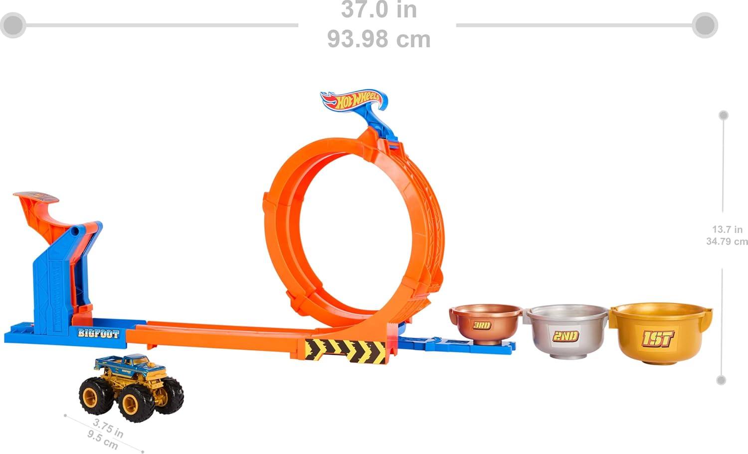 imageHot Wheels Monster Trucks Toy Truck ampamp Track Set LoopandFlip Trophy Challenge Playset ampamp 164 Scale 50th Anniversary DieCast Bigfoot 2 Ways to Play