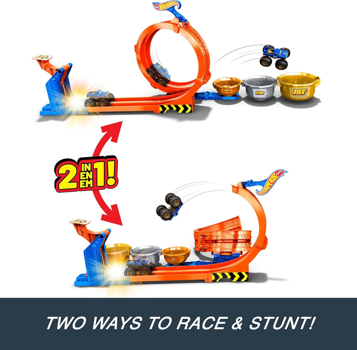 imageHot Wheels Monster Trucks Toy Truck ampamp Track Set LoopandFlip Trophy Challenge Playset ampamp 164 Scale 50th Anniversary DieCast Bigfoot 2 Ways to Play