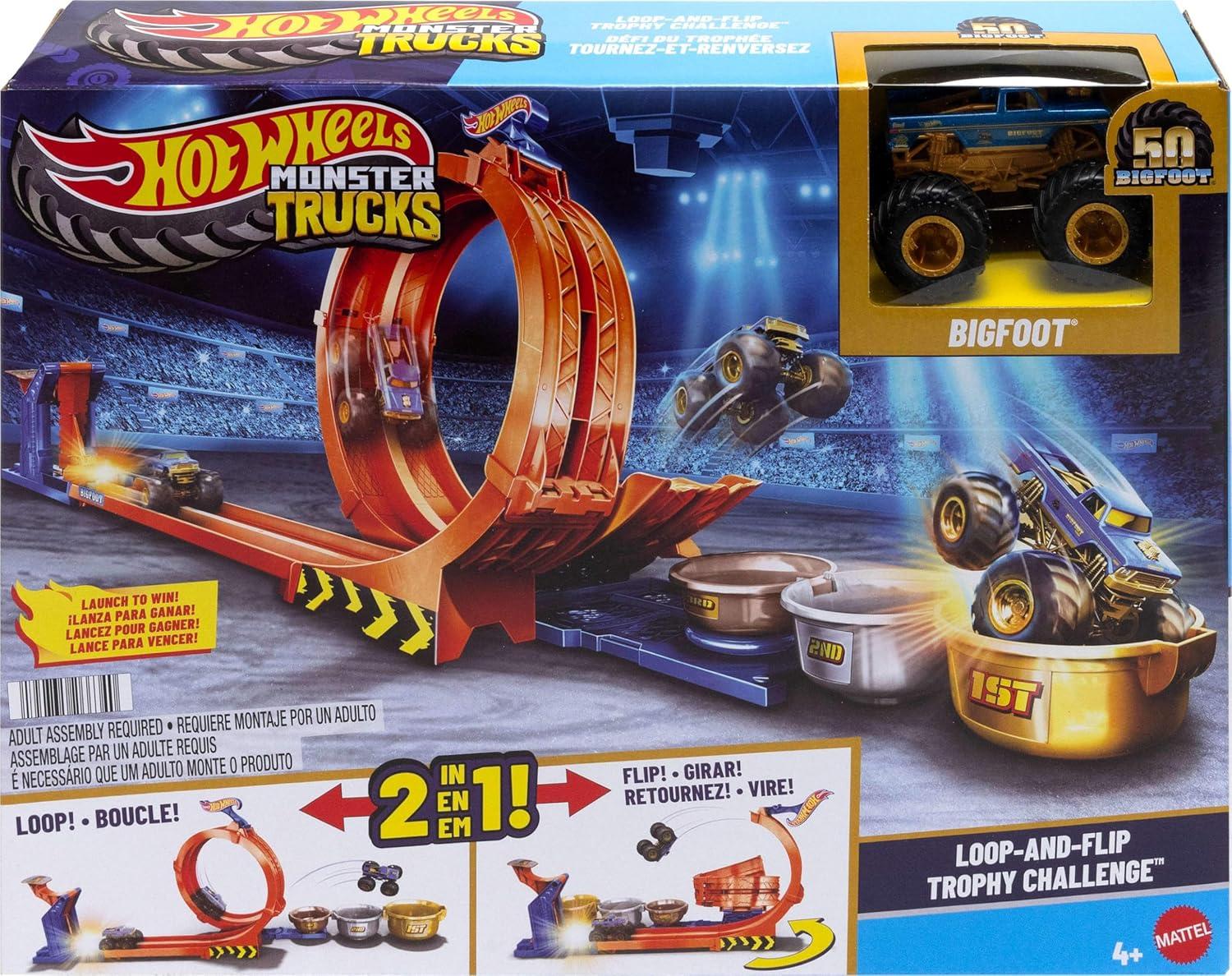 imageHot Wheels Monster Trucks Toy Truck ampamp Track Set LoopandFlip Trophy Challenge Playset ampamp 164 Scale 50th Anniversary DieCast Bigfoot 2 Ways to Play