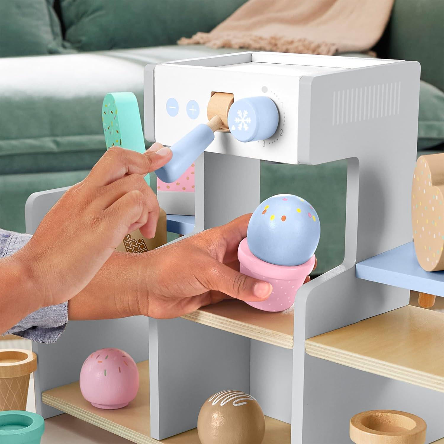 imageFisherPrice Wood Pretend Play Coffee Shop ampamp Toy Register 20Piece Wooden Food Playset for Preschool Kids Ages 3 YearsIce Cream Shop