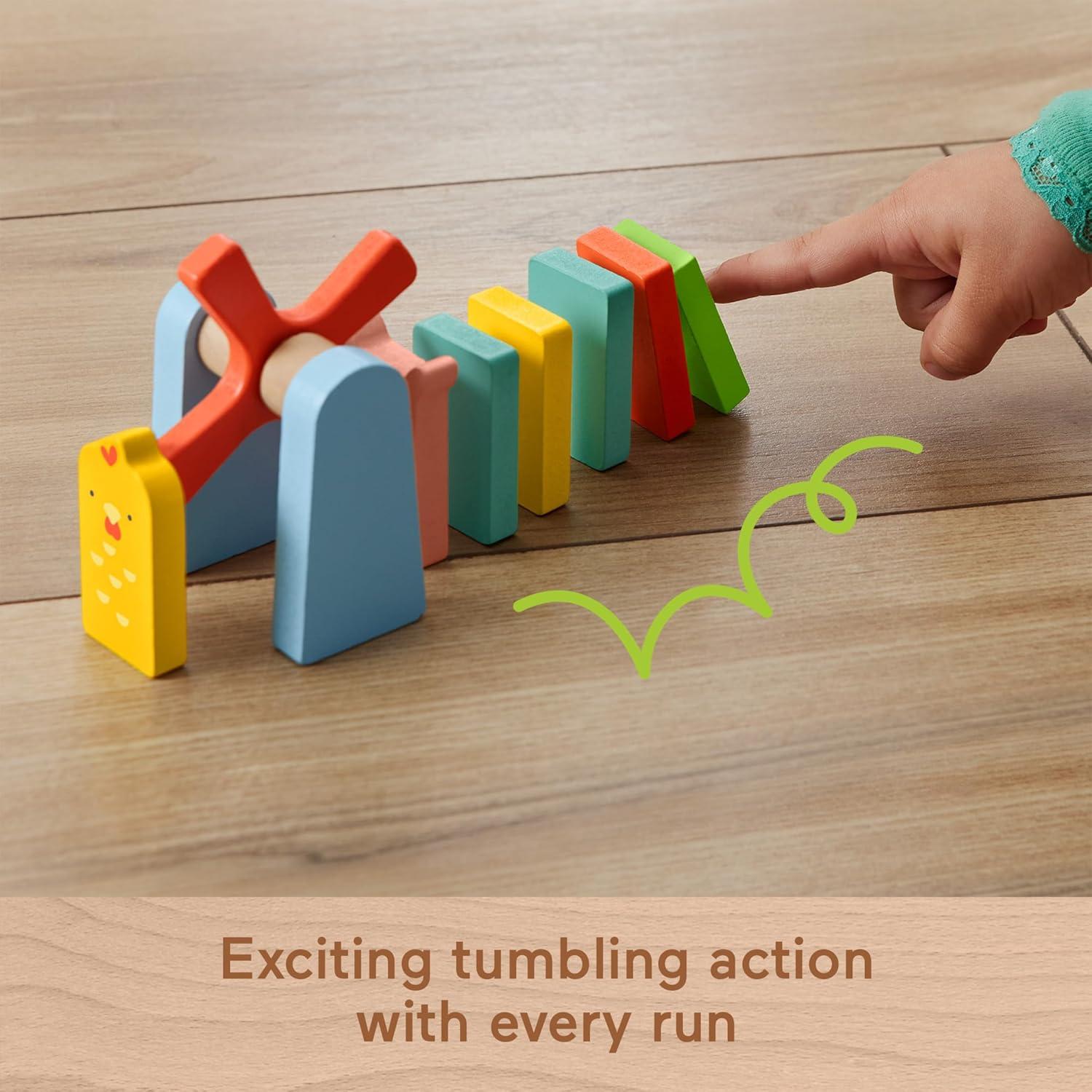 imageFisherPrice Wood Preschool Game Domino Run Playset 72Piece Wooden Building Set for Kids Ages 3 Years