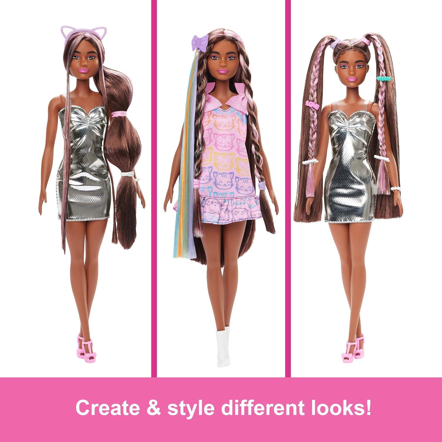 imageBarbie Fun ampamp Fancy Fashion Doll ampamp Accessories with ExtraLong Black Hair ampamp 2 Looks Including Silver Dress ampamp Hair Extension
