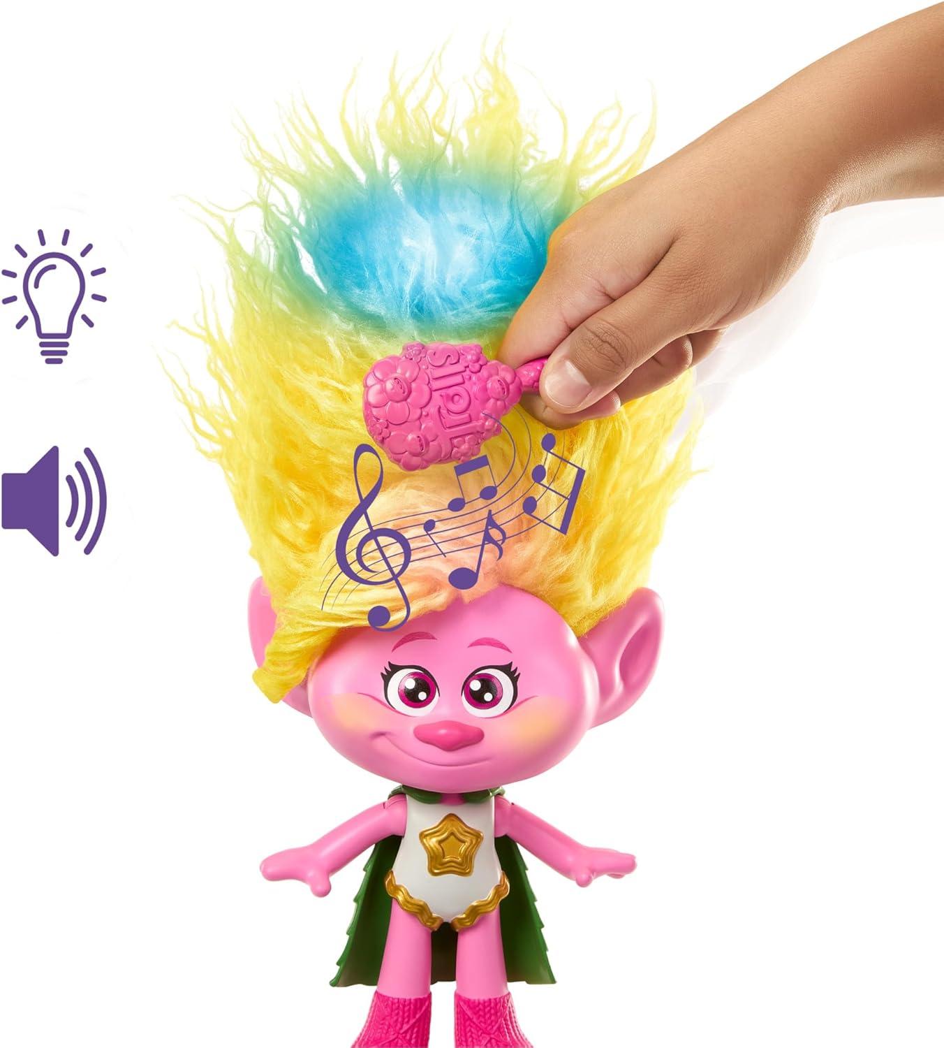 imageMattel DreamWorks Trolls Band Together Toys Rainbow HairTunes Queen Poppy Doll with Lights Music ampamp Sound Inspired by the MovieViva