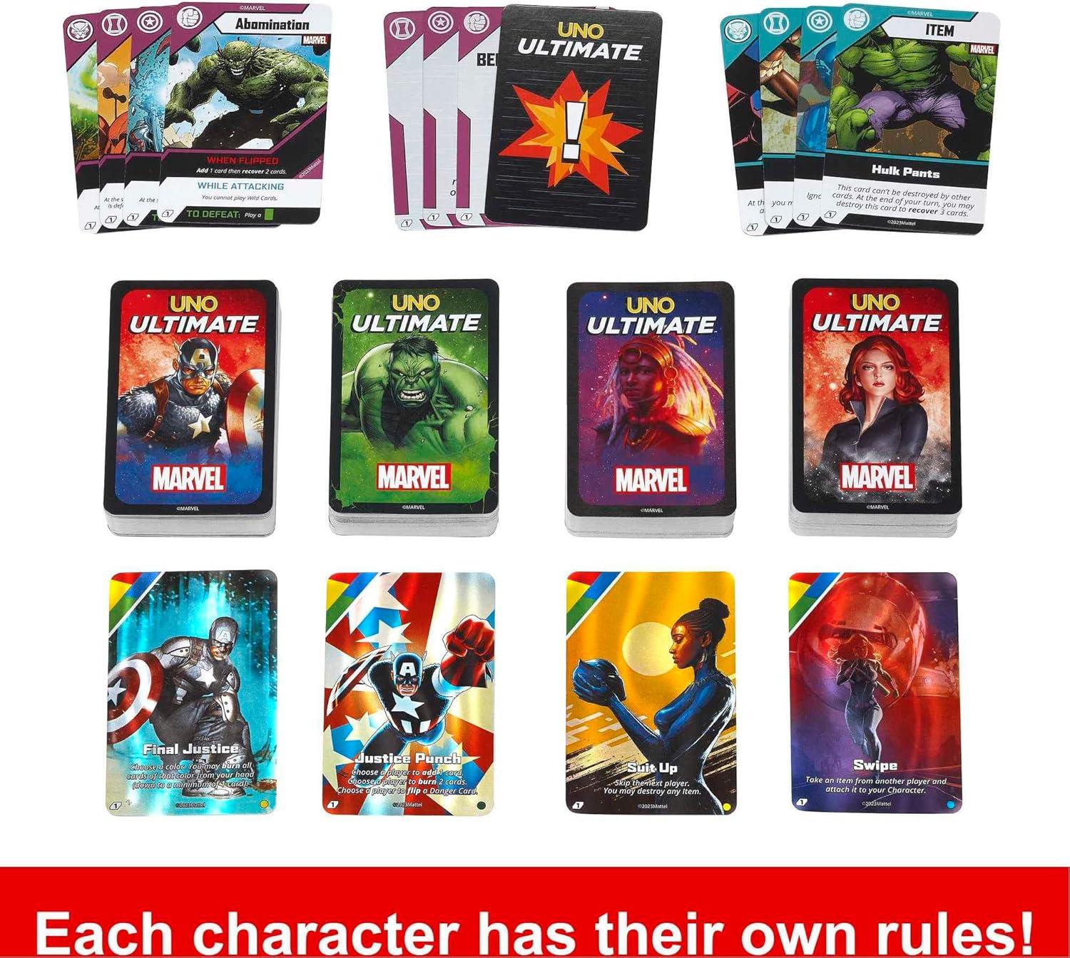 imageMattel Games UNO Ultimate Marvel Card Game with 4 Collectible Foil Cards CharacterThemed Decks amp Special Rules for Ages 7 Years amp OlderCore Set 2