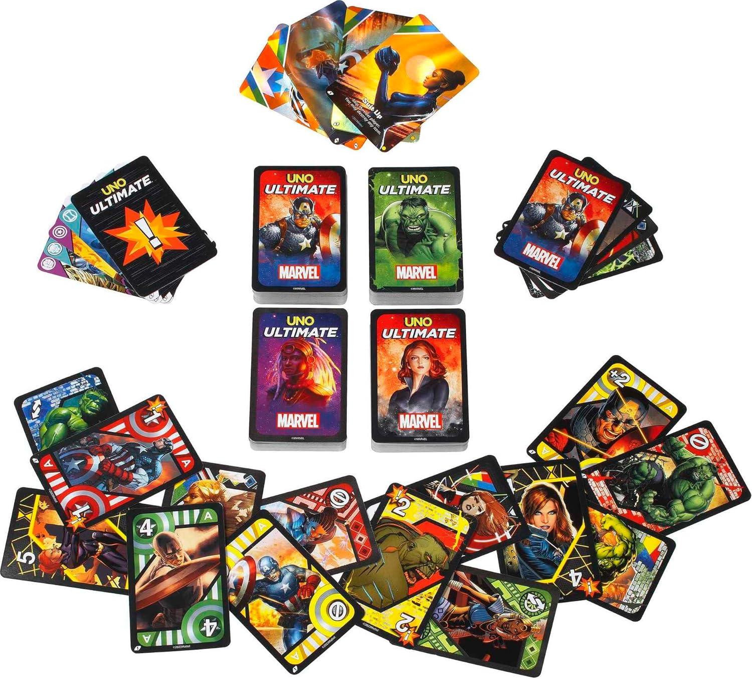 imageMattel Games UNO Ultimate Marvel Card Game with 4 Collectible Foil Cards CharacterThemed Decks amp Special Rules for Ages 7 Years amp OlderCore Set 2